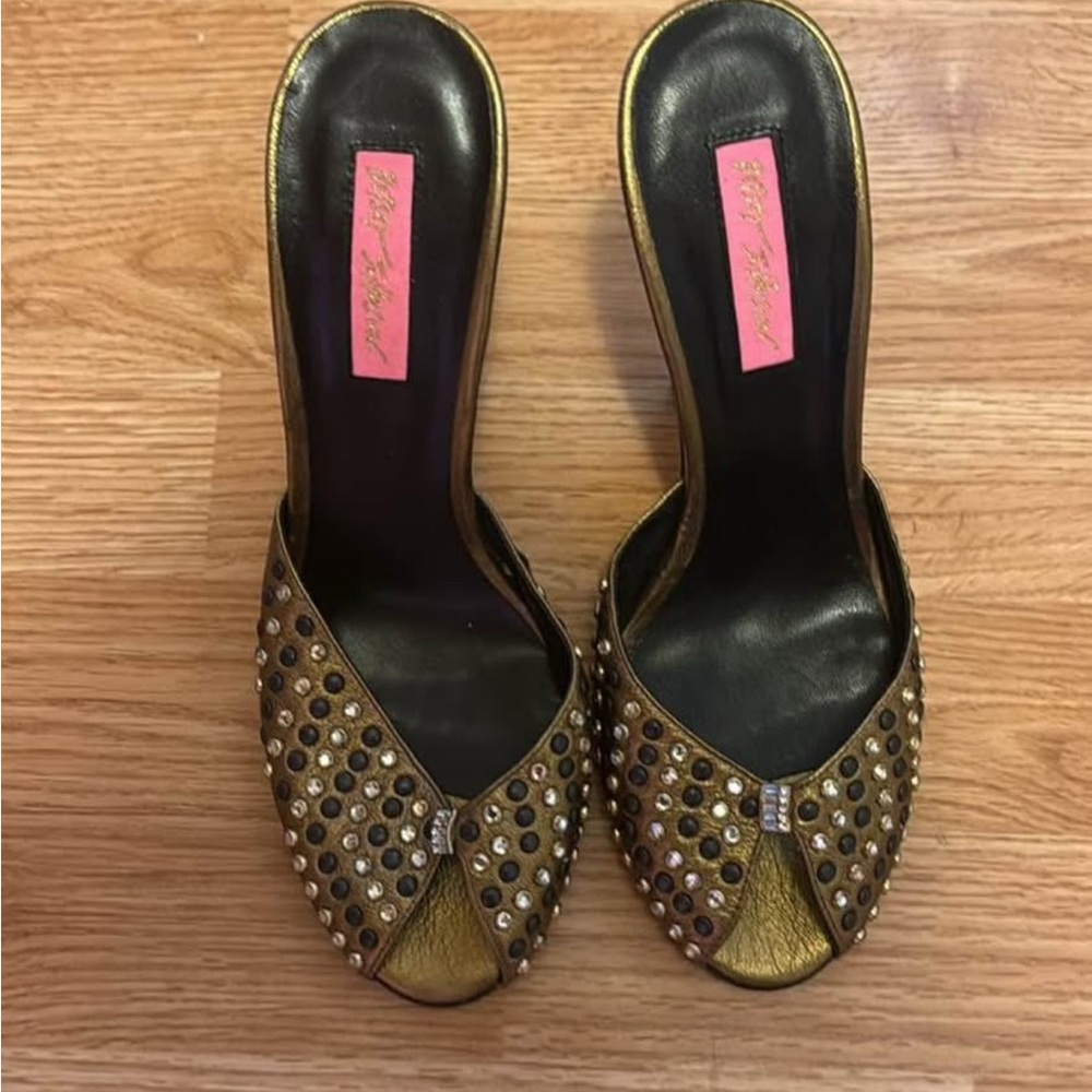 Betsey Johnson Gold Studded High Heel Mules! (Vintage 90s)